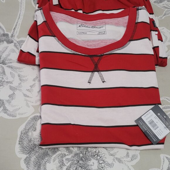 Eddie Bauer Holiday Red & White Striped 100% Cotton Sleep Set Size Medium NWT - Picture 10 of 10